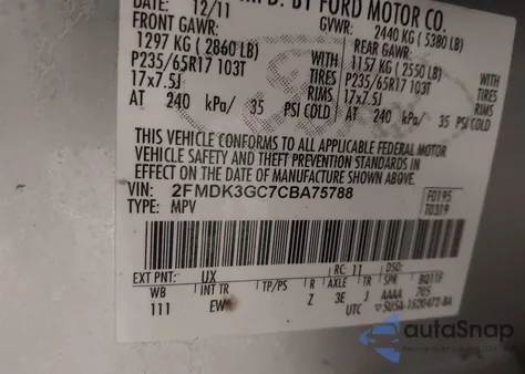 2012 Ford Edge Se from USA, damaged, VIN 2FMDK3GC7CBA75788